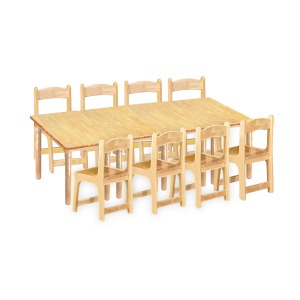 대형 고무나무 4조각8인 사각 책상의자세트(고무나무 의자)