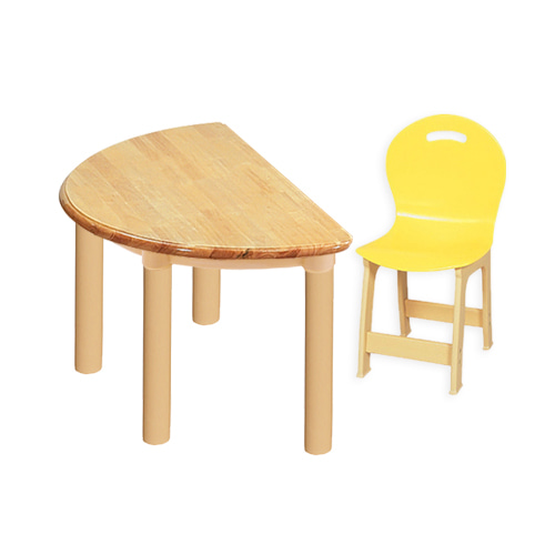 고무나무 1조각 1인  반달 책상의자세트(노랑 파스텔 의자)