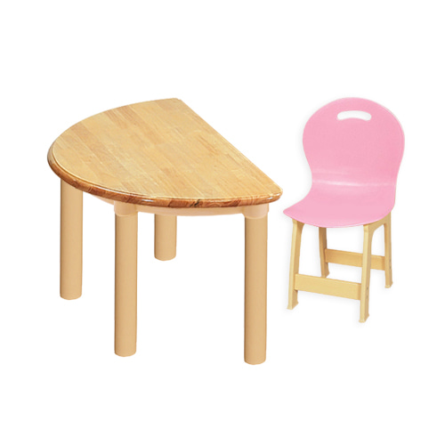고무나무 1조각 1인  반달 책상의자세트(분홍 파스텔 의자)