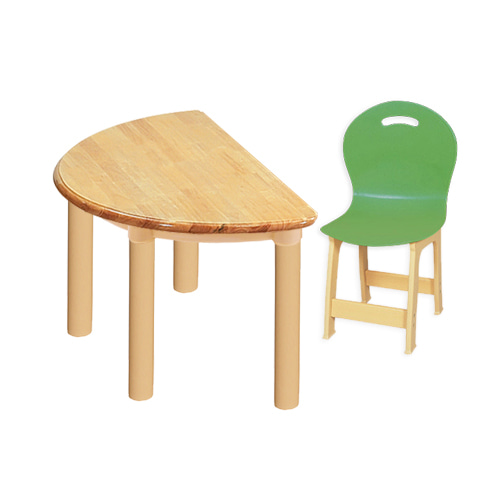 고무나무 1조각 1인  반달 책상의자세트(초록 파스텔 의자)
