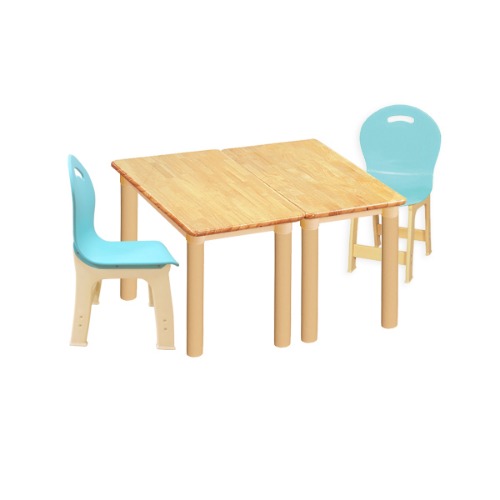 고무나무 2조각 2인  사각 책상의자세트(옥색 파스텔 의자)