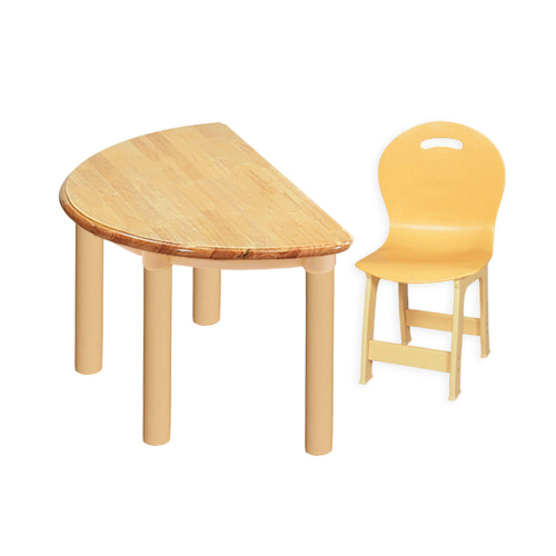 고무나무 1조각 1인  반달 책상의자세트(비취 파스텔 의자)
