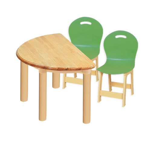 고무나무 1조각 2인  반달 책상의자세트(초록 파스텔 의자)
