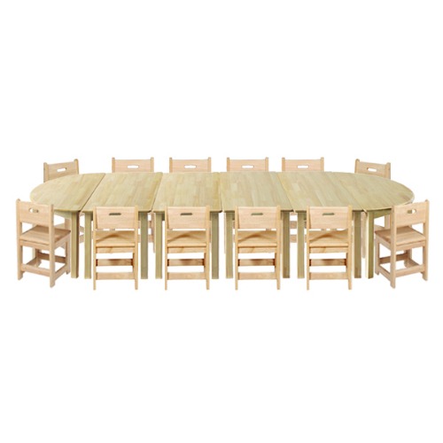 고무나무 6조각 12인 책상(사각다리+고무의자)