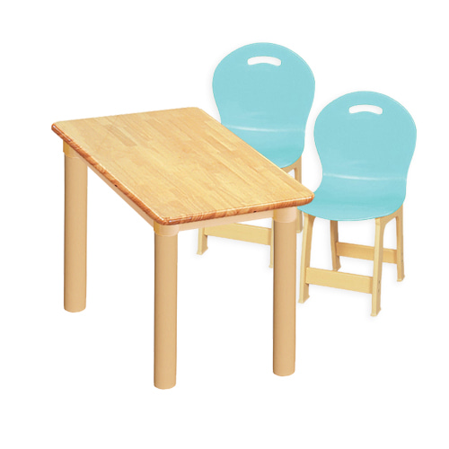 대형 고무나무 1조각 2인  사각 책상의자세트(옥색 파스텔 의자)