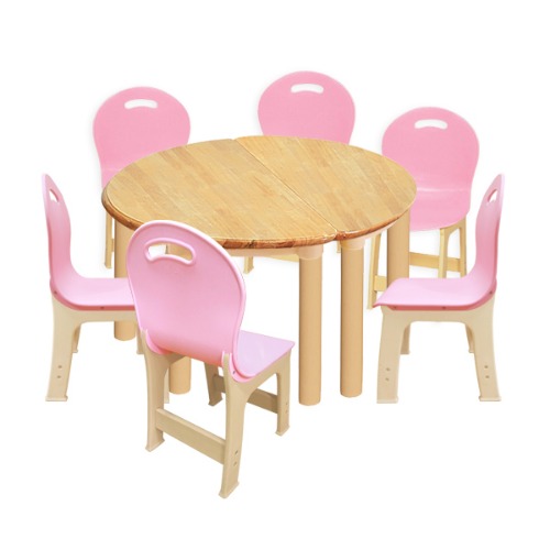 대형 고무나무 2조각 6인   책상의자세트(분홍 파스텔 의자)