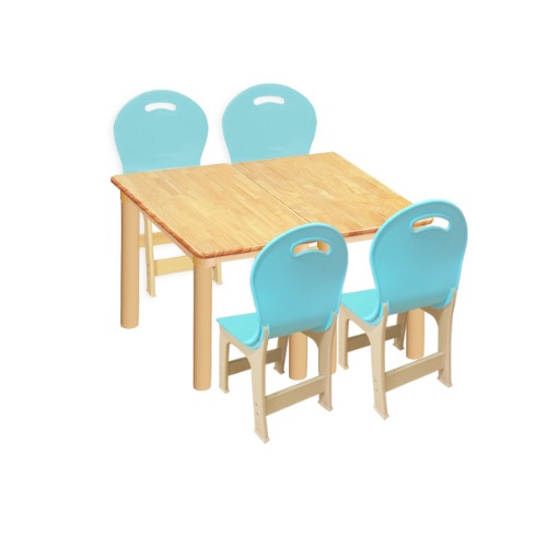대형 고무나무 2조각 4인  사각 책상의자세트(옥색 파스텔 의자)