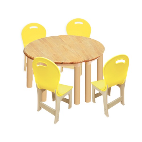 대형 고무나무 2조각 4인   책상의자세트(노랑 파스텔 의자)