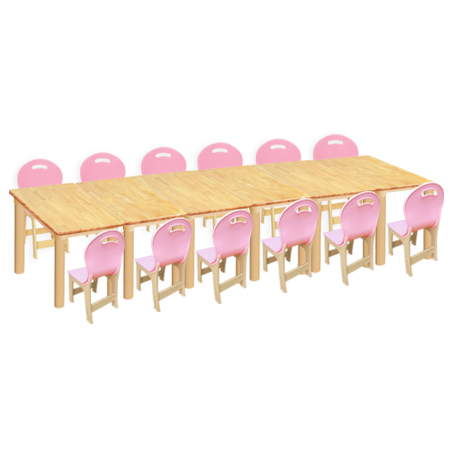 대형 고무나무 6조각12인사각 책상의자세트(분홍 파스텔 의자)