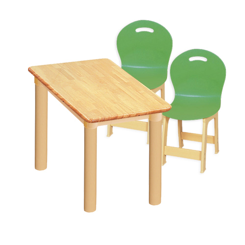 대형 고무나무 1조각 2인  사각 책상의자세트(초록 파스텔 의자)