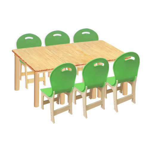 대형 고무나무 3조각 6인   사각 책상의자세트(초록 파스텔 의자)