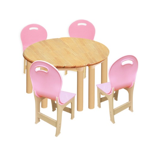 대형 고무나무 2조각 4인   책상의자세트(분홍 파스텔 의자)