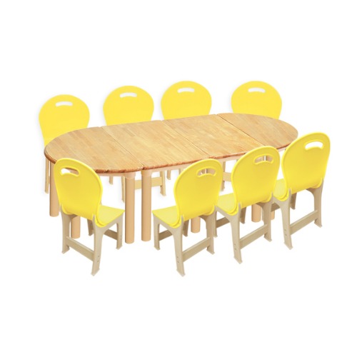 대형 고무나무 4조각 8인  책상의자세트(노랑 파스텔 의자)