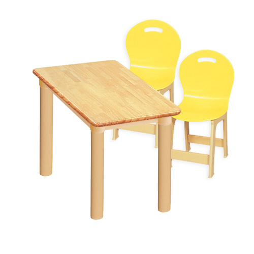 대형 고무나무 1조각 2인  사각 책상의자세트(노랑 파스텔 의자)