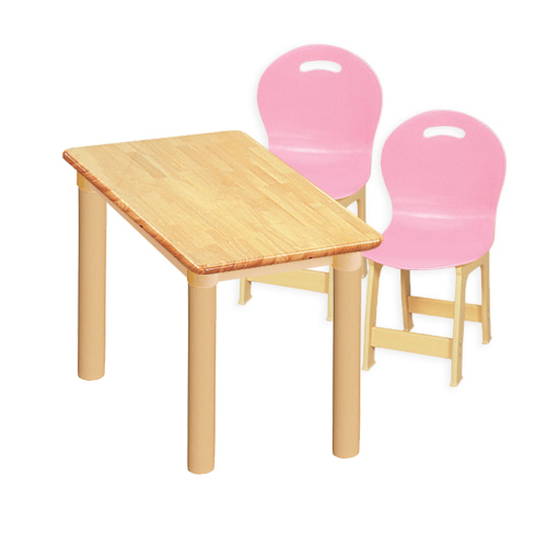 대형 고무나무 1조각 2인  사각 책상의자세트(분홍 파스텔 의자)
