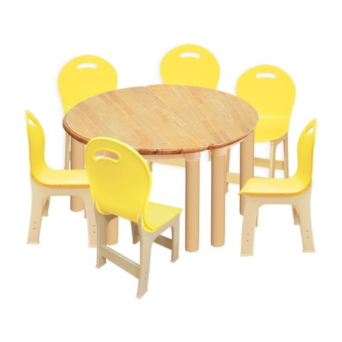 대형 고무나무 2조각 6인   책상의자세트(노랑 파스텔 의자)
