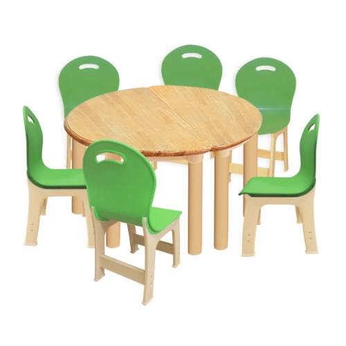 대형 고무나무 2조각 6인   책상의자세트(초록 파스텔 의자)