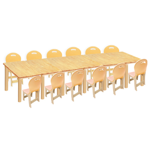 대형 고무나무 6조각12인사각 책상의자세트(비취 파스텔 의자)