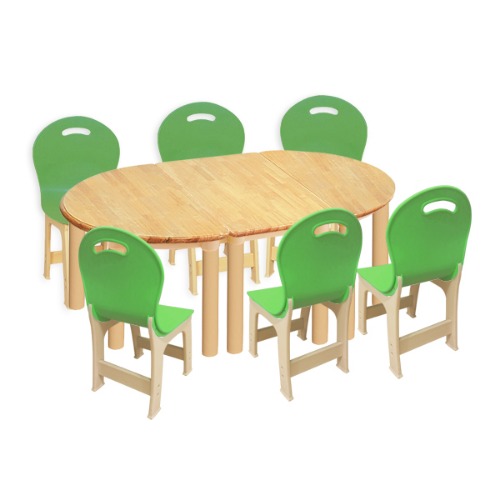 대형 고무나무 3조각 6인   책상의자세트(초록 파스텔 의자)