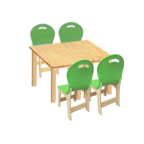 대형 고무나무 2조각 4인  사각 책상의자세트(초록 파스텔 의자)