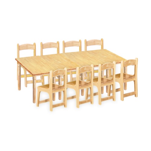 고무나무 4조각8인 사각 책상의자세트(고무나무 의자)