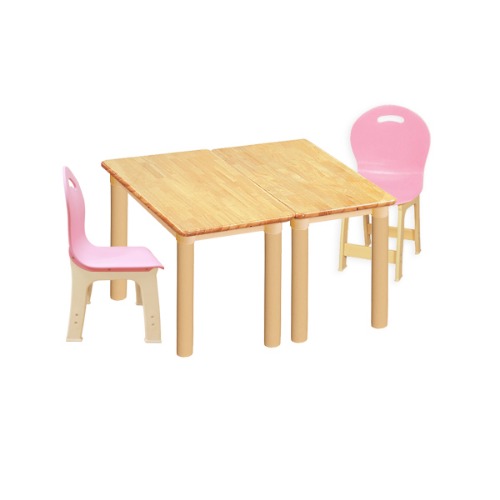 대형 고무나무 2조각 2인   사각 책상의자세트(분홍 파스텔 의자)