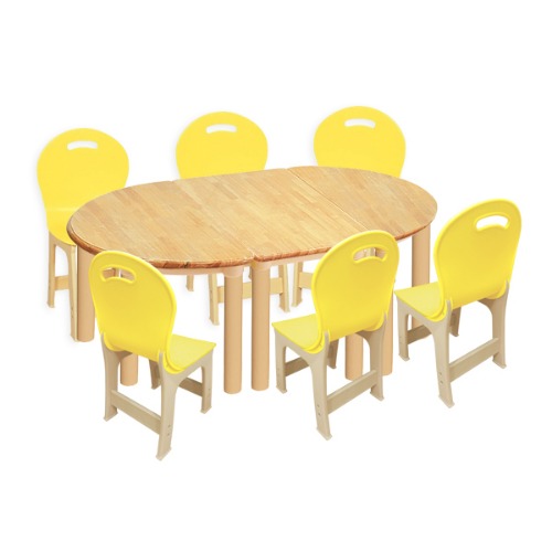 대형 고무나무 3조각 6인   책상의자세트(노랑 파스텔 의자)