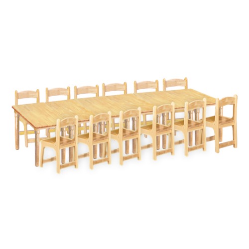 고무나무 6조각12인 사각 책상의자세트(고무나무 의자)