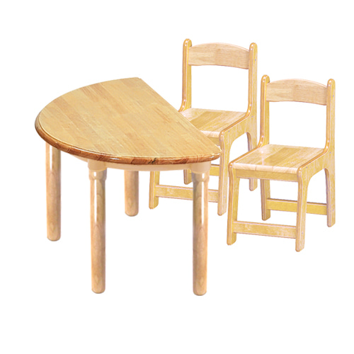 고무나무 1조각2인 반달 책상의자세트(고무나무 의자)