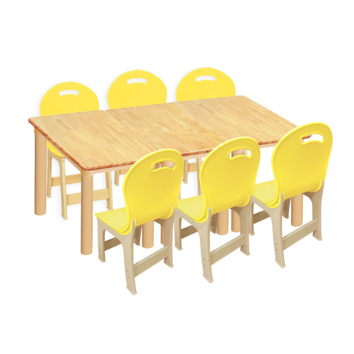 대형 고무나무 3조각 6인   사각 책상의자세트(노랑 파스텔 의자)