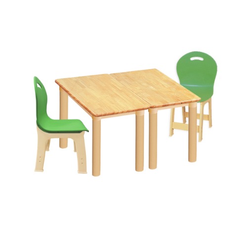 대형 고무나무 2조각 2인  사각  책상의자세트(초록 파스텔 의자)