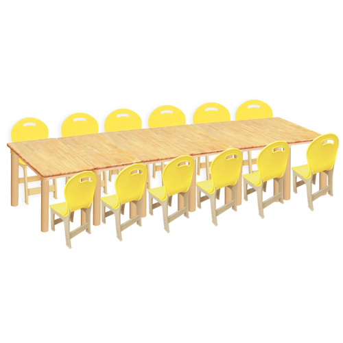 대형 고무나무 6조각12인사각 책상의자세트(노랑 파스텔 의자)
