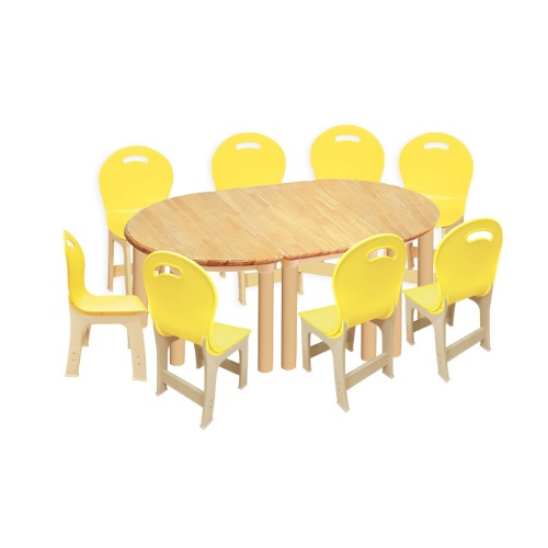 대형 고무나무 3조각 8인   책상의자세트(노랑 파스텔 의자)