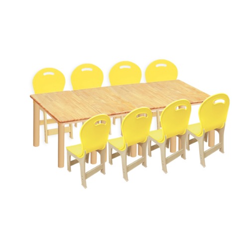 대형 고무나무 4조각 8인  사각 책상의자세트(노랑 파스텔 의자)