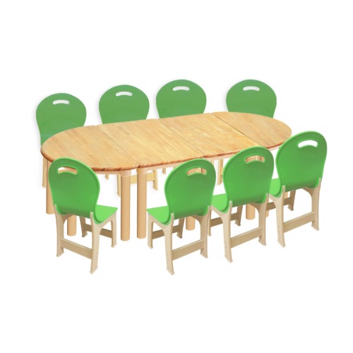 대형 고무나무 4조각 8인  책상의자세트(초록 파스텔 의자)