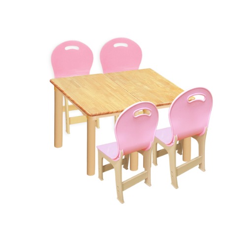 대형 고무나무 2조각 4인  사각 책상의자세트(분홍 파스텔 의자)