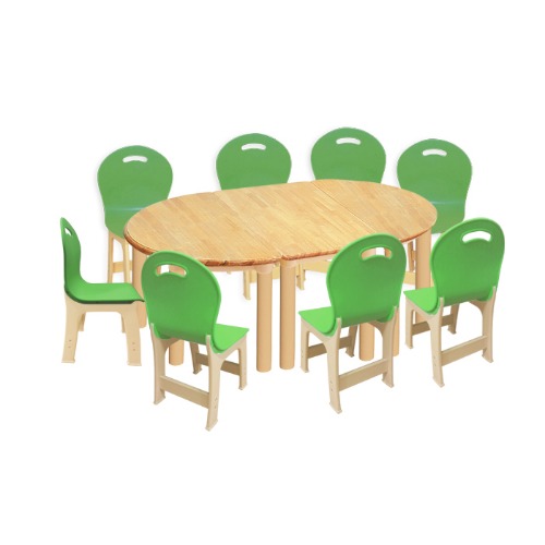 대형 고무나무 3조각 8인   책상의자세트(초록 파스텔 의자)