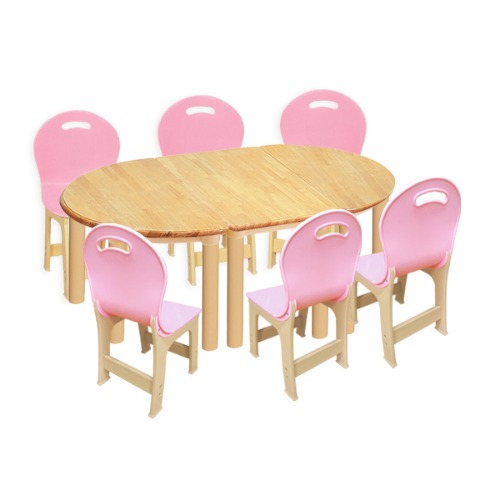 대형 고무나무 3조각 6인   책상의자세트(분홍 파스텔 의자)