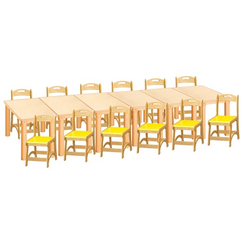 안전 자작합판 사각 6조각 12인 책상의자세트(노랑 칼라의자)