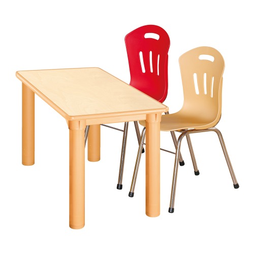 안전 자작합판 사각 1조각 2인 책상의자세트(빨강+비취 수강의자)
