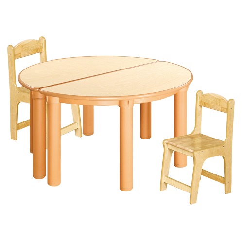 안전 자작합판 반달 2조각 2인 책상의자세트(고무나무 의자)