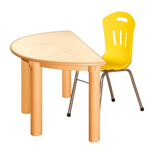 안전 자작합판 반달 1조각 1인 책상의자세트(노랑 수강의자)