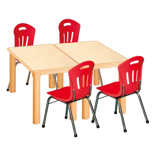안전 자작합판 사각 2조각 4인 책상의자세트(빨강 수강의자)