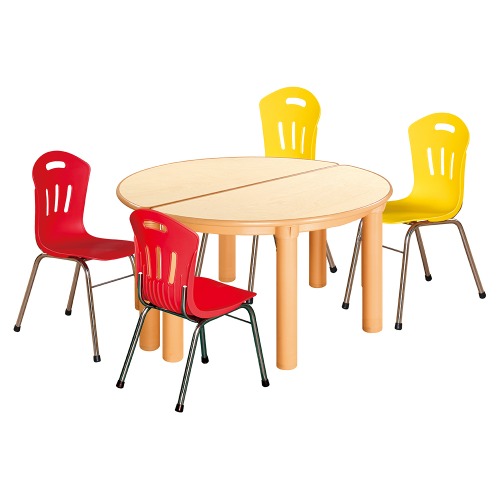 안전 자작합판 반달 2조각 4인 책상의자세트(빨강+노랑 수강의자)