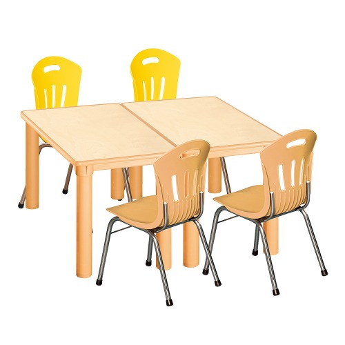 안전 자작합판 사각 2조각 4인 책상의자세트(노랑+비취 수강의자)