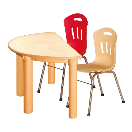 안전 자작합판 반달 1조각 2인 책상의자세트(빨강+비취 수강의자)