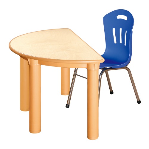 안전 자작합판 반달 1조각 1인 책상의자세트(빨강+노랑 수강의자)