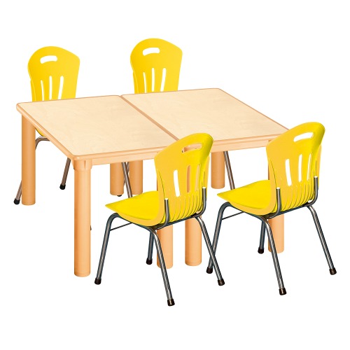 안전 자작합판 사각 2조각 4인 책상의자세트(노랑 수강의자)