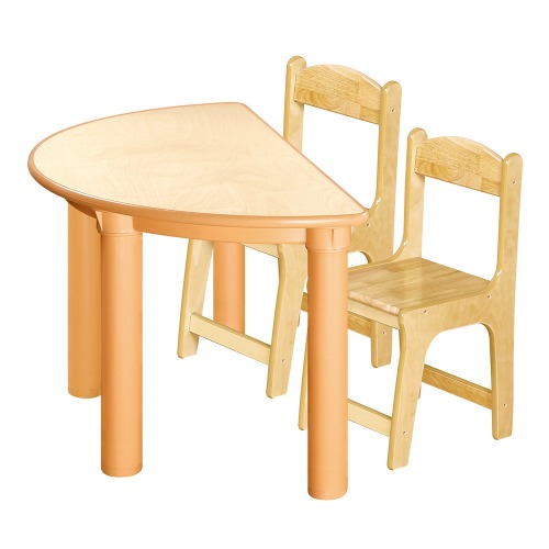 안전 자작합판 반달 1조각 2인 책상의자세트(고무나무 의자)