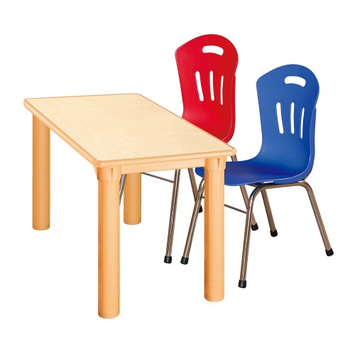 안전 자작합판 사각 1조각 2인 책상의자세트(빨강+파랑 수강의자)